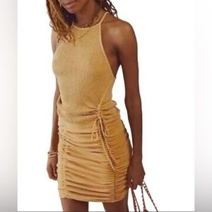 Free People FP One Katya Thermal Gold Knit Bodycon Mini Dress